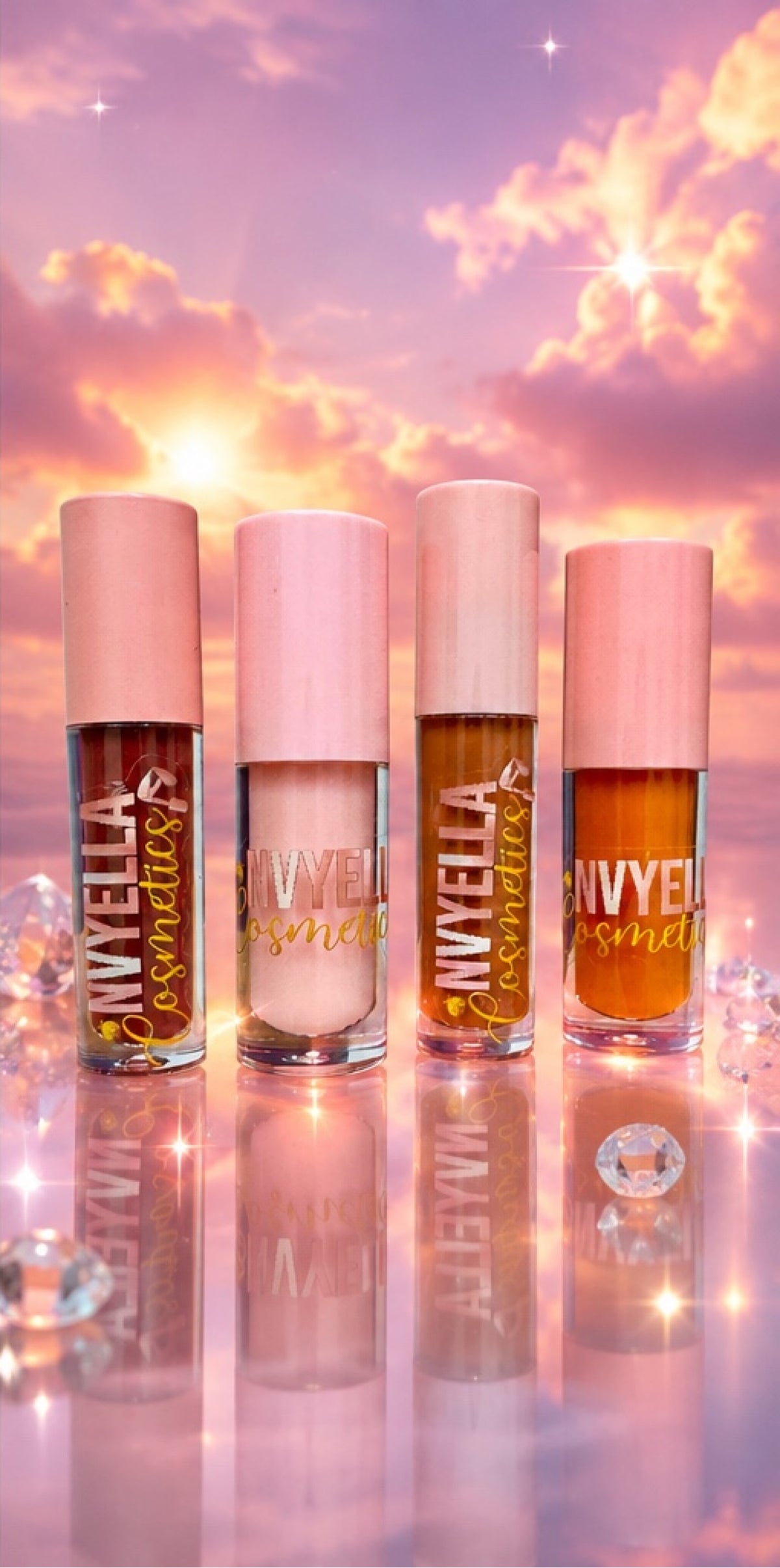 Nvyella Cosmetics lip gloss wand lineup